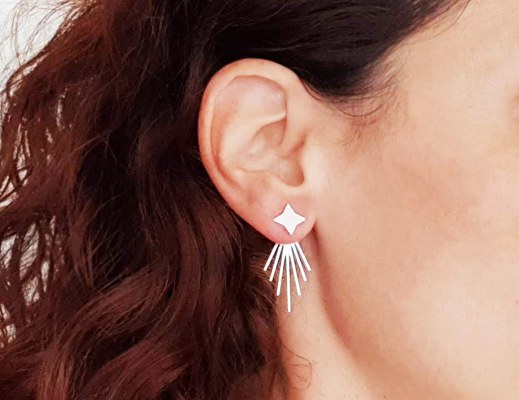 【TATIANA】Party Ribbon EarJacket Earrings Elensan Rose Gold Leaf with Cz Crystal Ear Cuff Jacket Front
