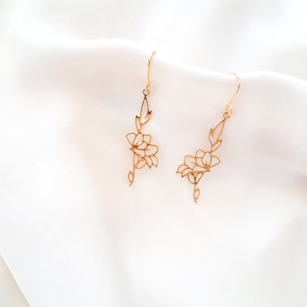Floral Long Earrings Gold/ Silver