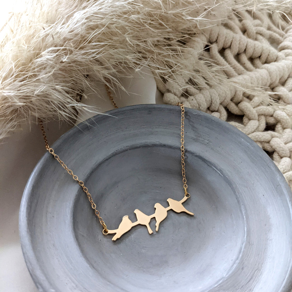 Four Birds on a branch necklace Gold / Silver