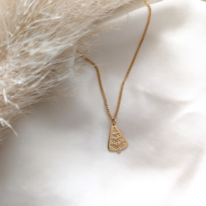 Tree Necklace with engraved leaves- Christmas Jewellery Gold / Silver