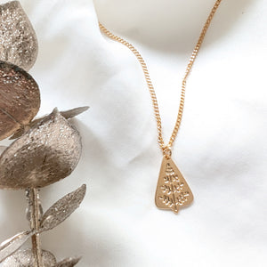 Tree Necklace with engraved leaves- Christmas Jewellery Gold / Silver