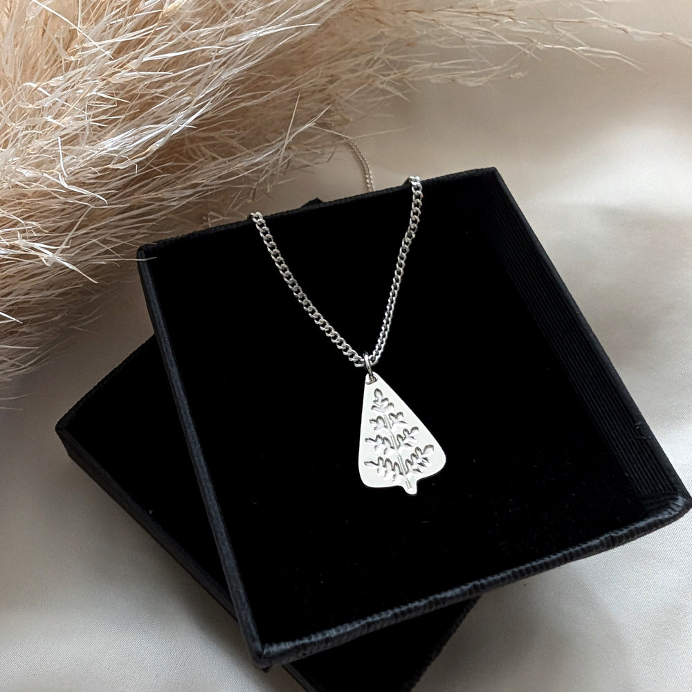 Tree Necklace with engraved leaves- Christmas Jewellery Gold / Silver