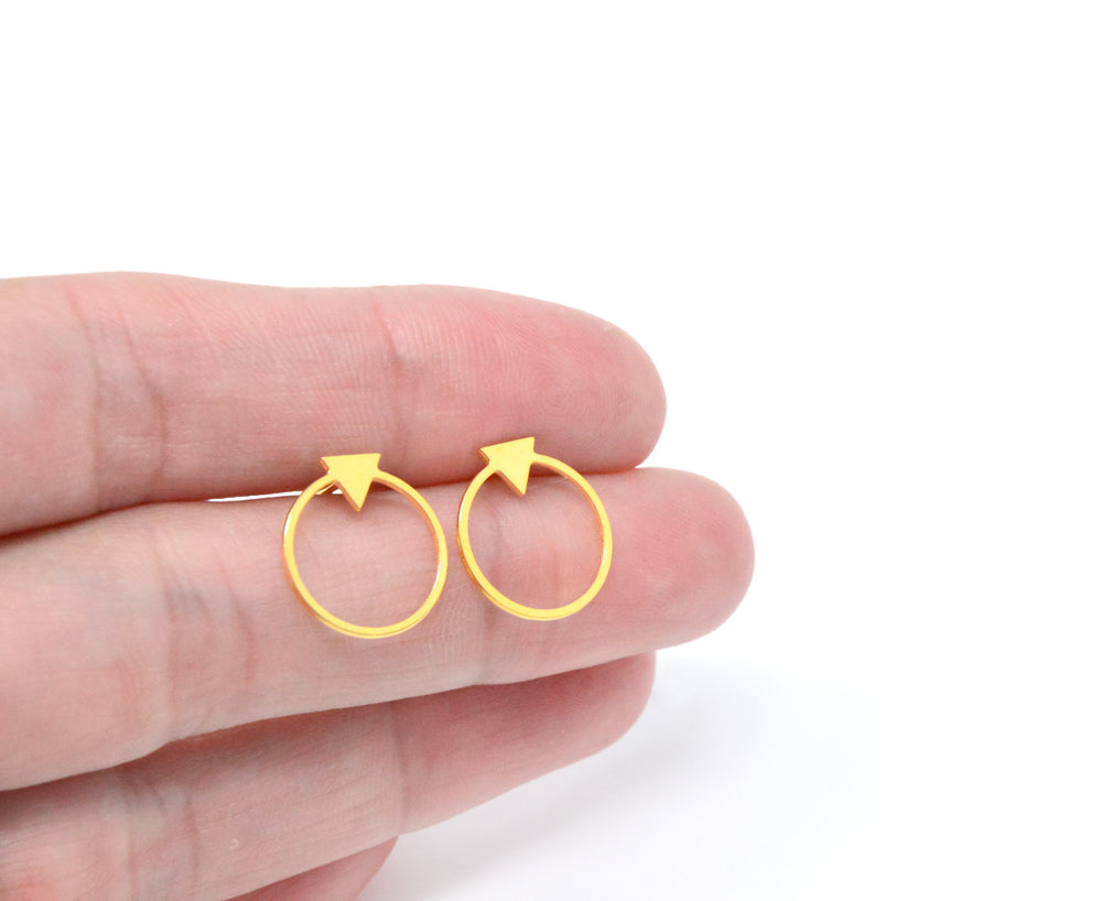 Circle with Small Triangle Stud Earrings Gold / Silver