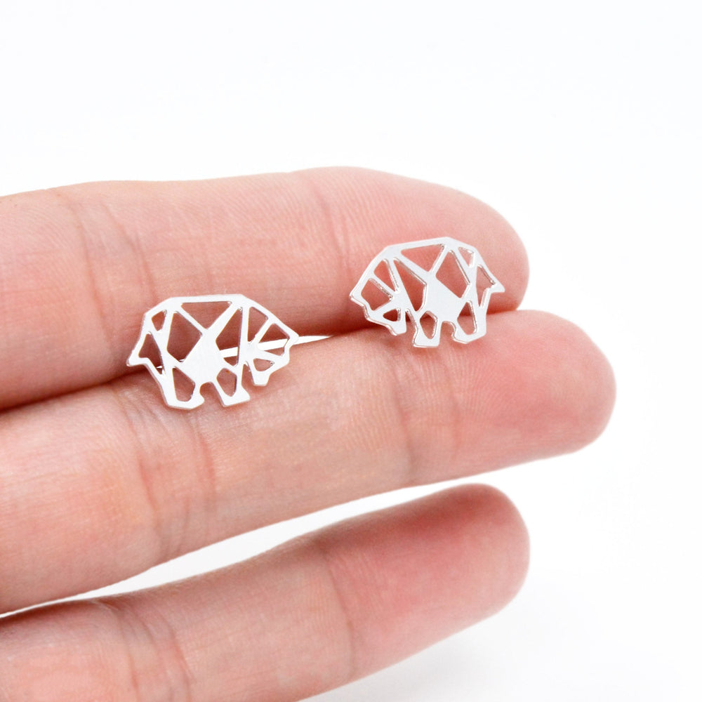 Bear stud Earrings Gold / Silver Geometric Origami