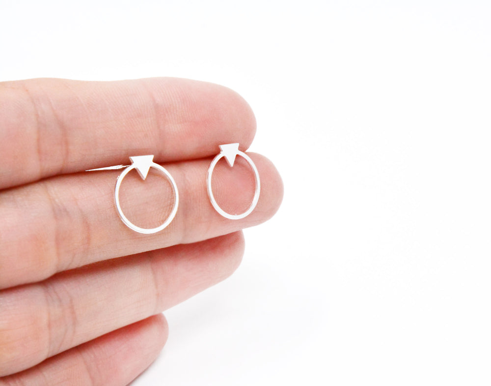 Circle with Small Triangle Stud Earrings Gold / Silver - Shany Design Studio Jewellery Shop