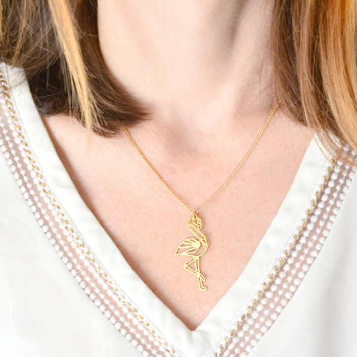 
                
                    Load image into Gallery viewer, Flamingo Necklace Gold / Silver Geometric origami syle - Shany Design Studio Jewellery Shop
                
            