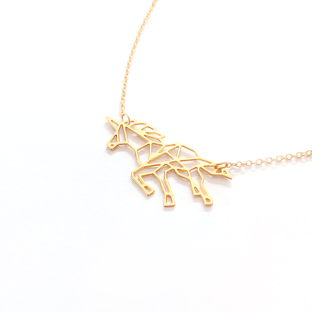 
                
                    Load image into Gallery viewer, Geometric Origami Unicorn Necklace Gold / Silver - Shany Design Studio Jewellery Shop
                
            