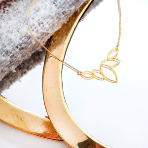 Lotus charm gold necklace - statement necklace   