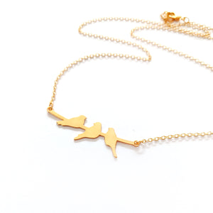 
                
                    Load image into Gallery viewer, Gold Birds Trio charm Necklace
                
            