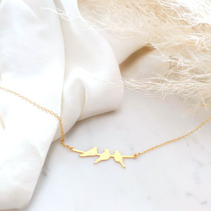 Gold Three birds on a branch - hand made jewellery