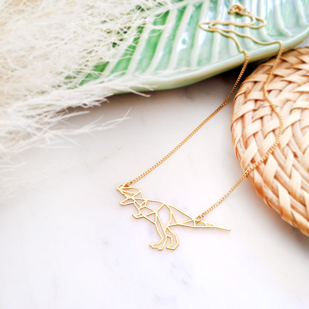 Dinosaur Necklace Origami Gold / Silver