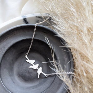 
                
                    Load image into Gallery viewer, Three birds on a branch necklace in silver
                
            