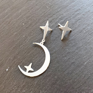 
                
                    Load image into Gallery viewer, Star and Moon Studs Earrings silver
                
            
