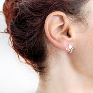
                
                    Load image into Gallery viewer, Silver Lotus Studs Lotus Earrings on a model
                
            
