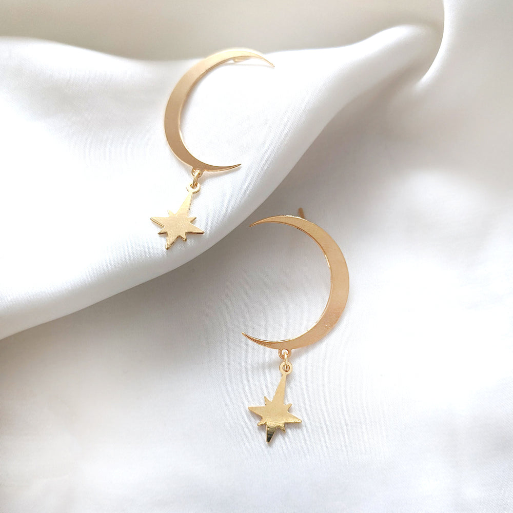 Crescent Moon and small star earrings