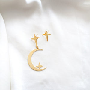 statement moon crescent stud and star stud earrings