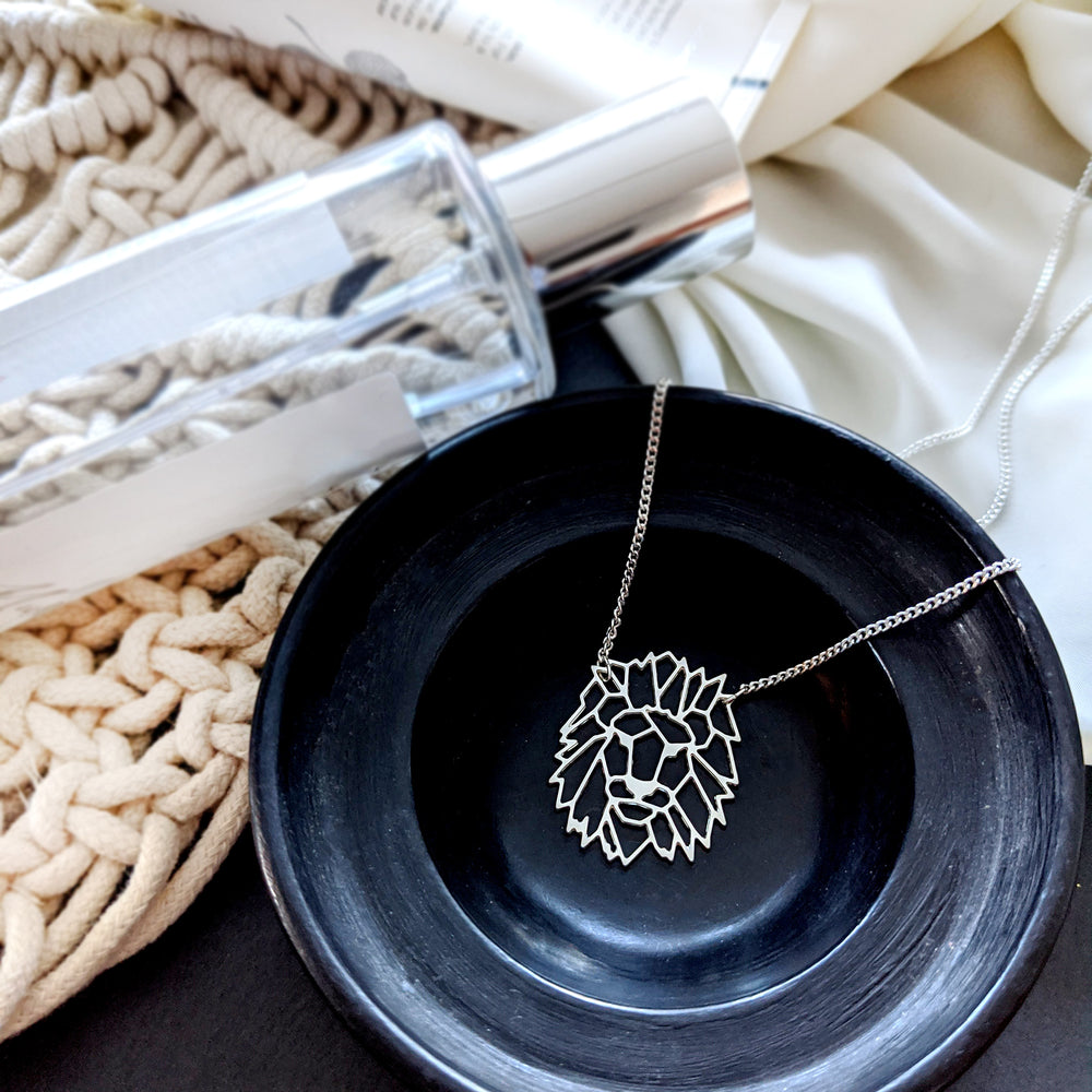 Geometric Lion Head Necklace Gold Silver - Main Image