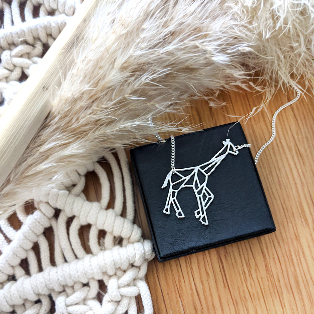 Giraffe Necklace Gold / Silver, Origami necklace