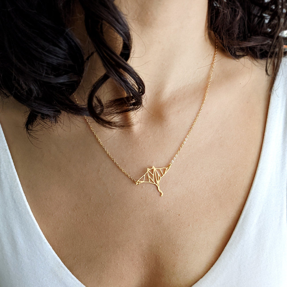 Manta ray fish necklace Gold / Silver, Origami necklace