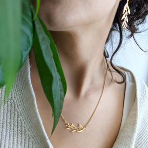 Olive Leaves Branch Necklace Gold / Silver
