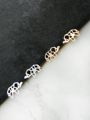 Origami Geometric Elephant Stud Earrings Gold / Silver - Shany Design Studio Jewellery Shop