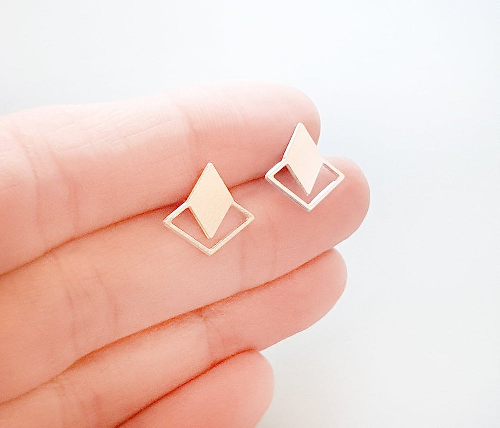Rhombus Diamond Twain Stud Earrings Gold / Silver