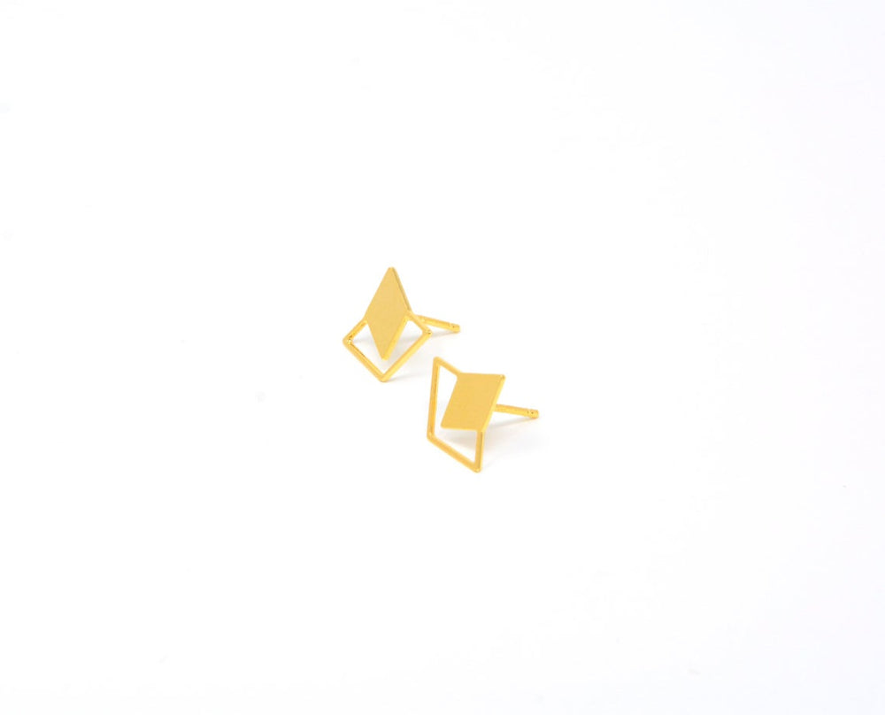 
                
                    Load image into Gallery viewer, Rhombus Diamond Twain Stud Earrings Gold / Silver - Shany Design Studio Jewellery Shop
                
            