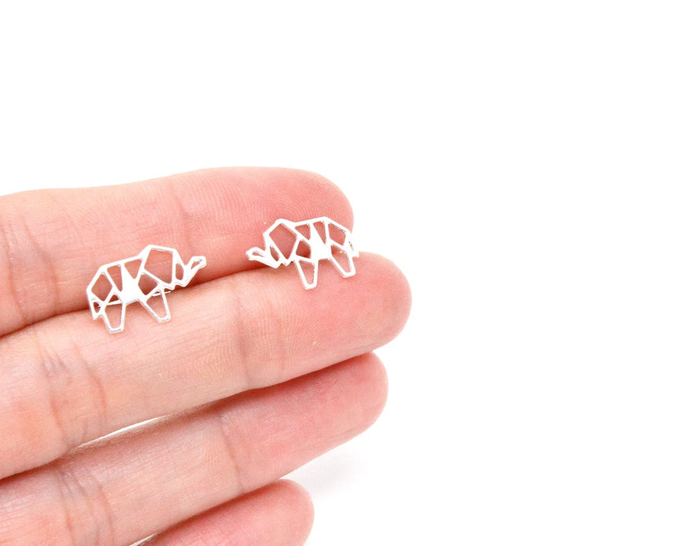 Origami Geometric Elephant Stud Earrings Gold / Silver
