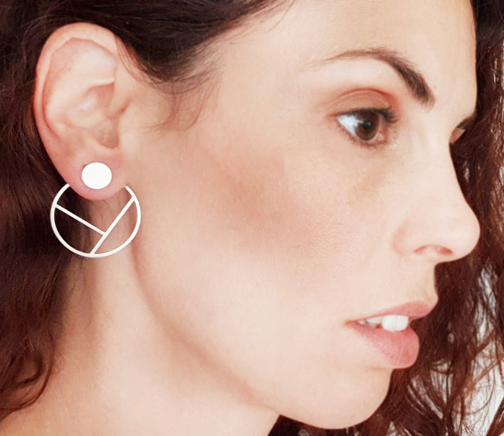 Outlined Round Circle Ear Jackets Gold / Silver, Geometric studs
