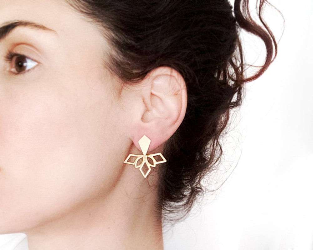 Tribal Geometric Ear Jackets Gold / Silver - Shany Design Studio Jewellery Shop
